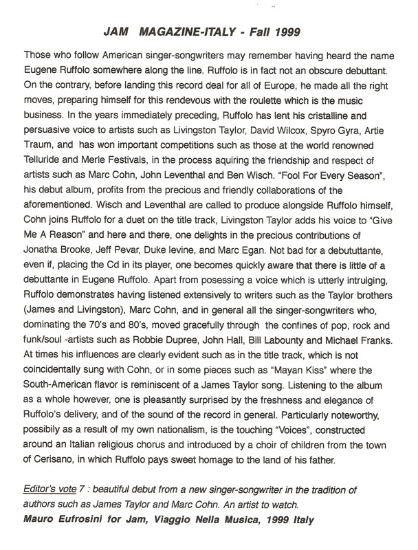 JAM MAGAZINE REVIEW--ITALY=ffes  in english--RE